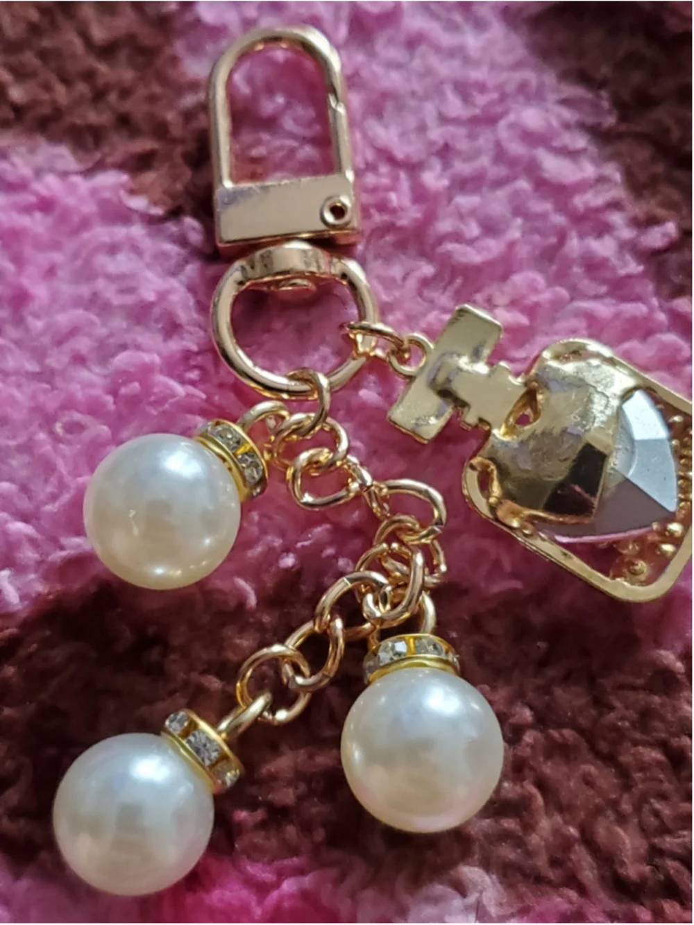 Lovely Pearl and Rhinestone Perfume Bottle Keychain or bag charm